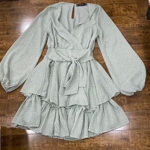 Zara Ballon Sleeves Mini Tiered Dress
